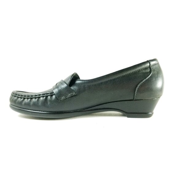 SAS Wedge Slip On Loafers Women's Size 7 Narrow Black Leather - Picture 8 of 11